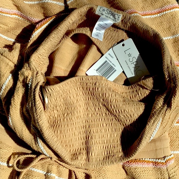 NWT LSPACE NORTH SHORE STRAPLESS TAN PINK CRM STRIPE JUMPSUIT POCKETS SIZE LARGE - Picture 8 of 11